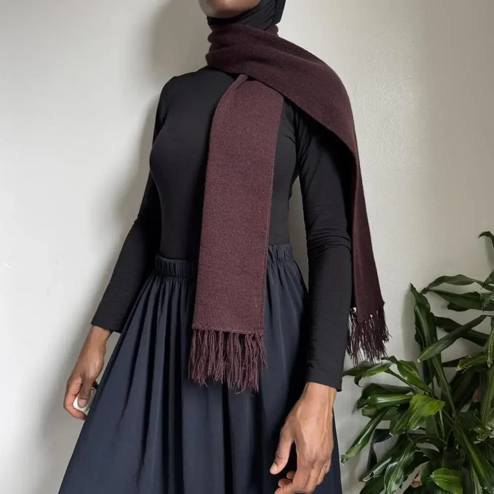 Vintage brown Fringe knit‎ minimalist Scarf